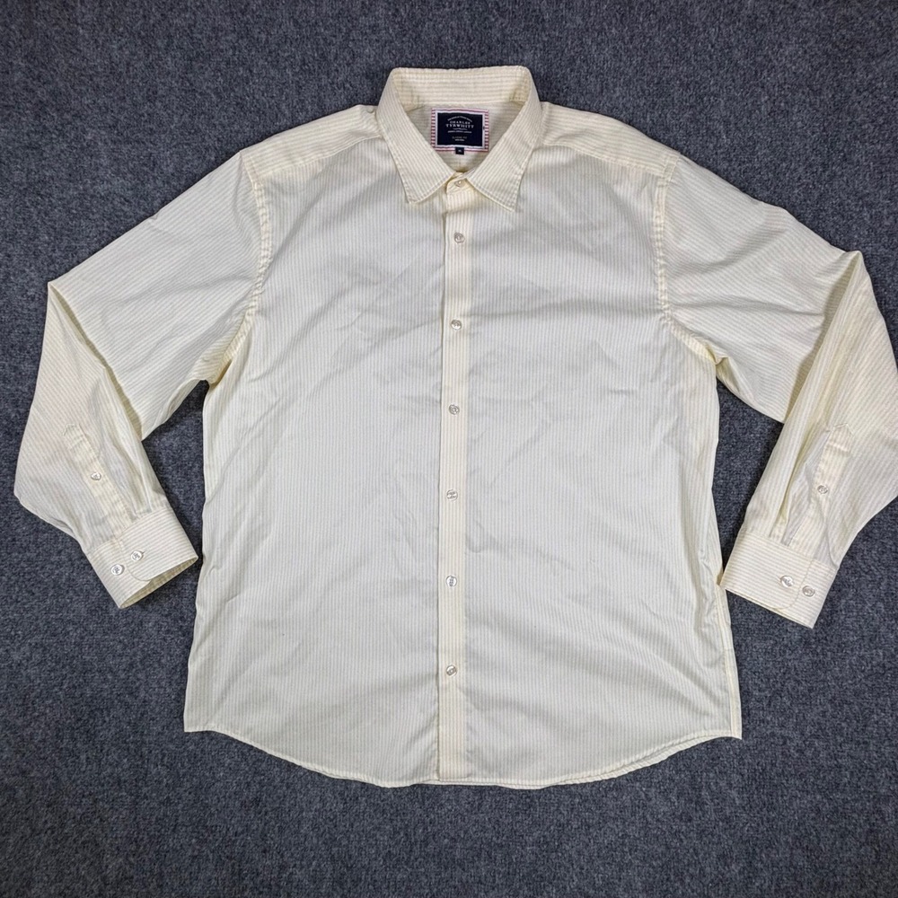 Charles Tyrwhitt Mens XL Yellow Striped Non-Iron Classic Fit Button Down Shirt